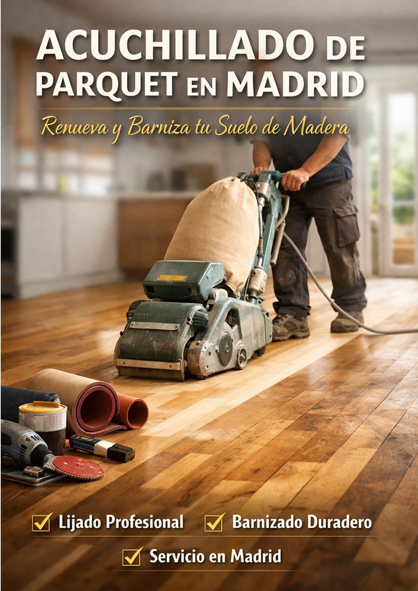 Acuchillado de parquet en Madrid: lijado profesional y barnizado duradero