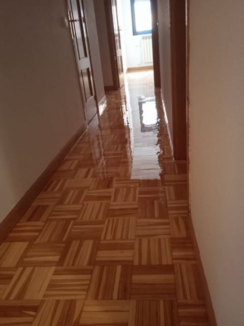 Pasillo de parquet en espiga barnizado